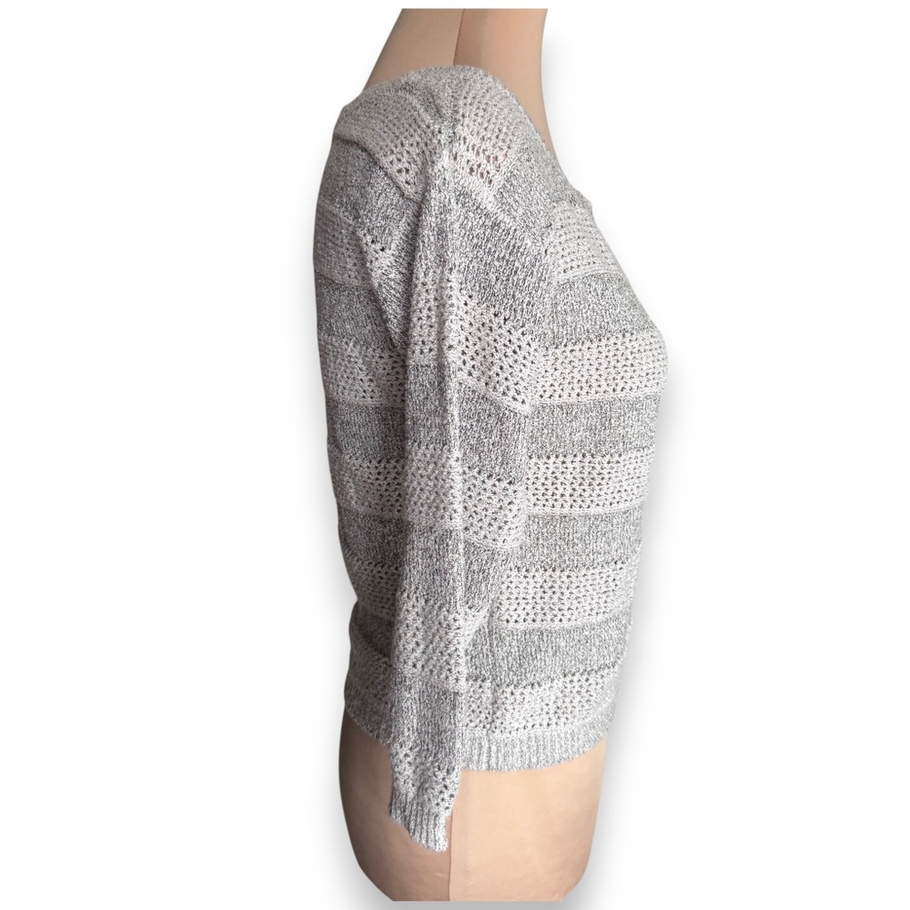 I LOVE H81 FOREVER 21 gray open knit sweater lightweight striped pullover - Picture 3 of 9